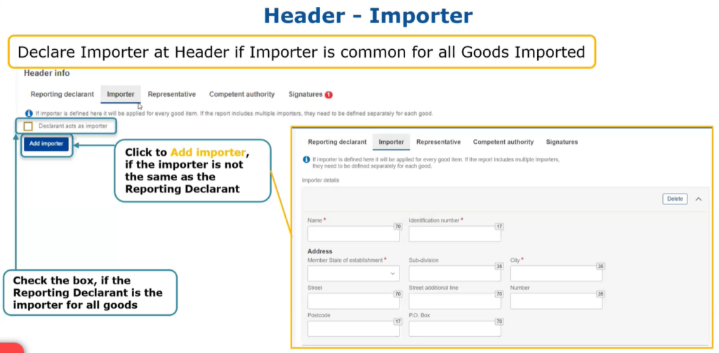 Importer information